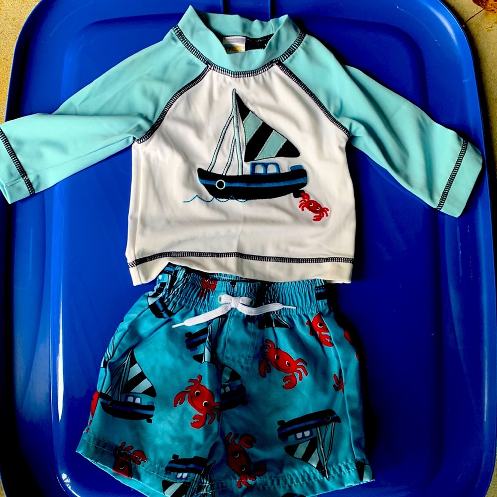 Matching crab and sail bot bathing suit